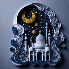 Beautifull Mosque with papercut style soft color
