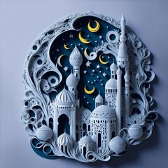 Mosque frame papercut style soft color