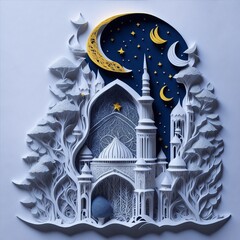 Beautiful Mosque with papercut style