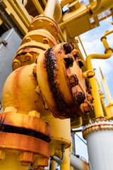 Close-up of corroded steel pipe, corrosion of steel, general corrosion, offshore petroleum...