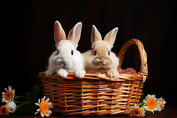 generative AI.
a pair of rabbits in a flower basket