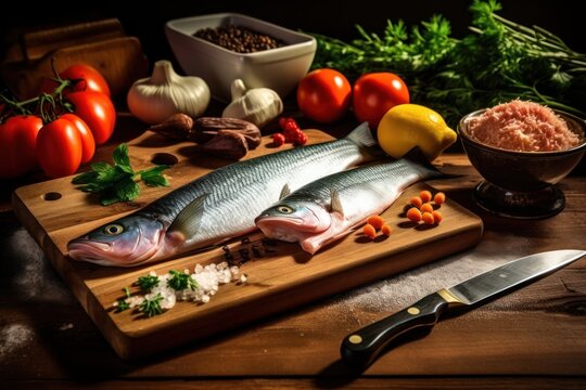 slicing fish meat on a cutting board stuff food photography