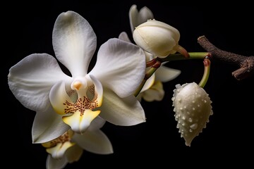 Beautiful orchid flowers isolated on black AI Generative