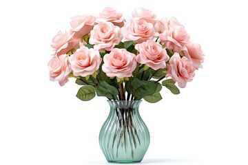 Beautiful rose flowers vase isolated on white AI Generative
