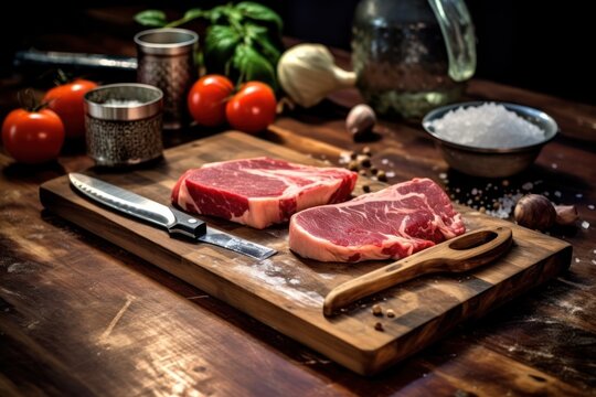 slicing meat on a cutting board table stuff food photography