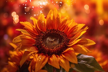 Portrait macro sunflower with light exposure AI Generative