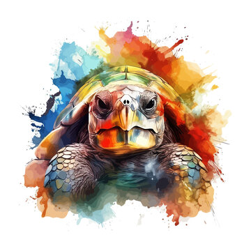 Turtle head with watercolor splashes