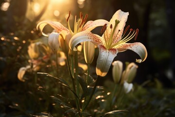Portrait lily trumpet Flower with light exposure AI Generative