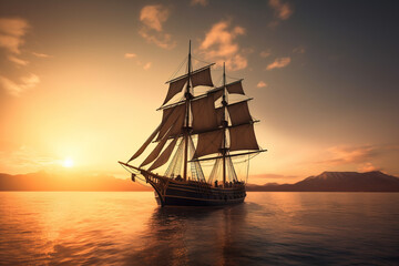 Fototapeta na wymiar Sloop ship in sunset