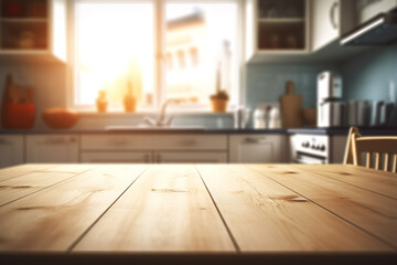 Empty wooden kitchen table island countertop