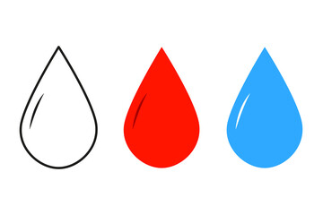 Water drop icon. Liquid drop icon. Flat design water drop symbol in three styles. Vector illustration.