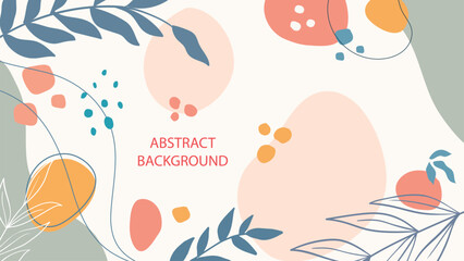 Fototapeta premium Abstract background vector with natural and floral line arts, Memphis style, Organic shape. Vector illustration
