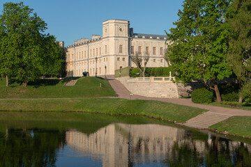 Palace and park ensemble of Gatchina Park: Karpin Pond, Gatchina Palace, private palace garden on a...
