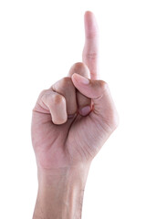 Male hand show finger number one isolated on white background with clipping path.