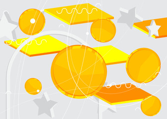 Random White, Gray and Orange, Yellow colored geometrical graphic minimal background. Geometric retro theme poster banner. Vintage abstract shapes template for cover design.