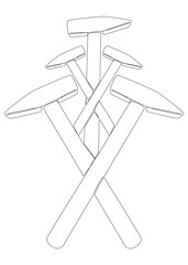 One continuous line of Hammers. Thin Line Illustration vector Work Tool concept. Contour Drawing Creative Construction Industry ideas.