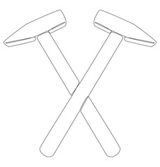 One continuous line of Hammers. Thin Line Illustration vector Work Tool concept. Contour Drawing Creative Construction Industry ideas.
