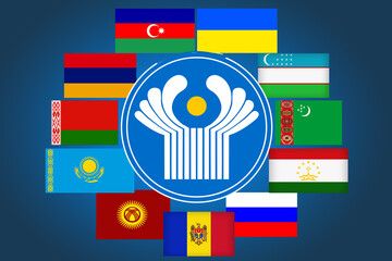 Logo and flags of the countries of the Commonwealth of Independent States (CIS), the former USSR