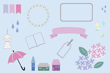 シンプルかわいい梅雨のイラストフレームセット