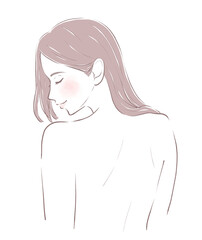 笑顔できれいな背中をみせる女性