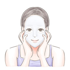 フェイスパックで保湿する女性　水彩風