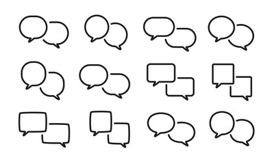 会話、コミュニケーションを表す吹き出しのイラストセット/ベクター/枠/フレーム/要素/あしらい/デザイン/モノクロ