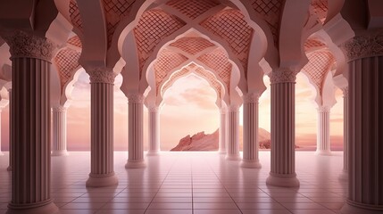 A spacious room with elegant columns and graceful arches. Generative AI
