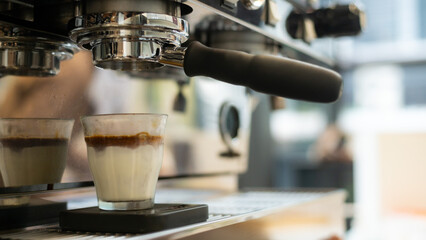 Coffee machine making cappuccino or americano coffee