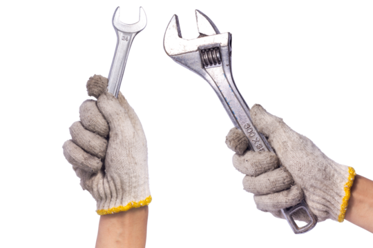 set handyman holding a wrench isolated on white background