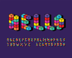 Colorful block designer font set 