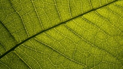 Naklejka na ściany i meble A vibrant green leaf up close with intricate details. Generative AI