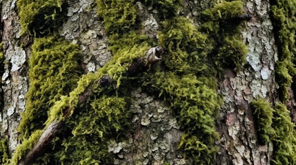 A majestic tree covered in vibrant green moss. Generative AI