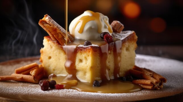 Bread pudding  - food photography - made with Generative AI tools