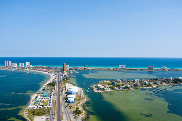 Fototapeta premium Aerial view of Pensacola Beach on Memorial Day Weekend 2023