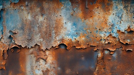 A weathered and corroded metal surface with punctures and gaps. Generative AI