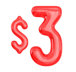3 Dollar Red Number 
