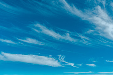 Blue sky and white clouds, Haleakala National Park, Maui, Hawaii. Cirrus cloud