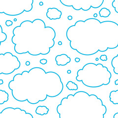 Blue outline clouds doodle seamless pattern. CMYK color mode ready to print.