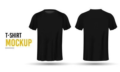 Blank black t-shirt template. Front and back views.
Realistic shirt with short sleeves