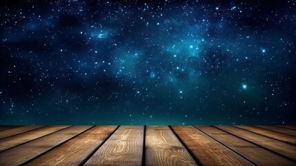 Naklejka na ściany i meble A wooden floor with stars in the sky. Generative AI