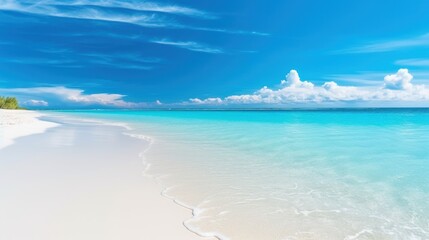 A stunning beach with crystal clear blue water and soft white sand. Generative AI
