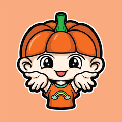 artwork illustration and t shirt design pumpkin boy cute character sticker
