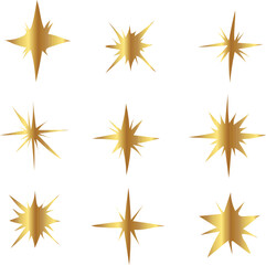 Fototapeta na wymiar set of stars. Gold sparkling star set vector 