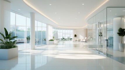 Fototapeta na wymiar A spacious white room with abundant natural light from numerous windows. Generative AI