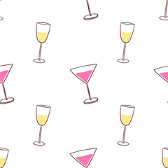 cocktail drink in seamless pattern with colored cute style