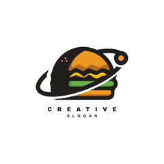 Creative planet burger logo design vector. Saturn burger logo for your brand or business