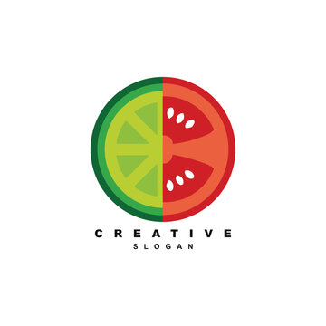 Creative vegetable logo design, Half cucumber and tomato logo vector