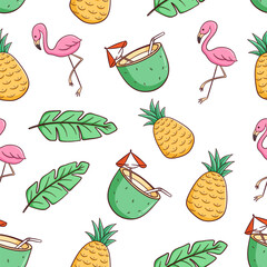 colorful doodle summer elements in seamless pattern 