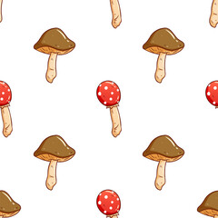 cute doodle mushroom seamless pattern