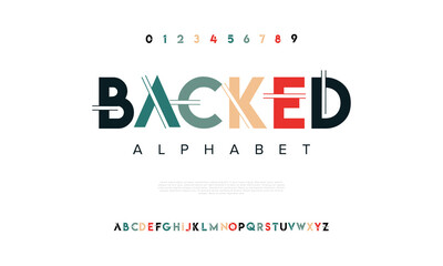 Backed abstract digital technology logo font alphabet. Minimal modern urban fonts for logo, brand etc. Typography typeface uppercase lowercase and number. vector illustration